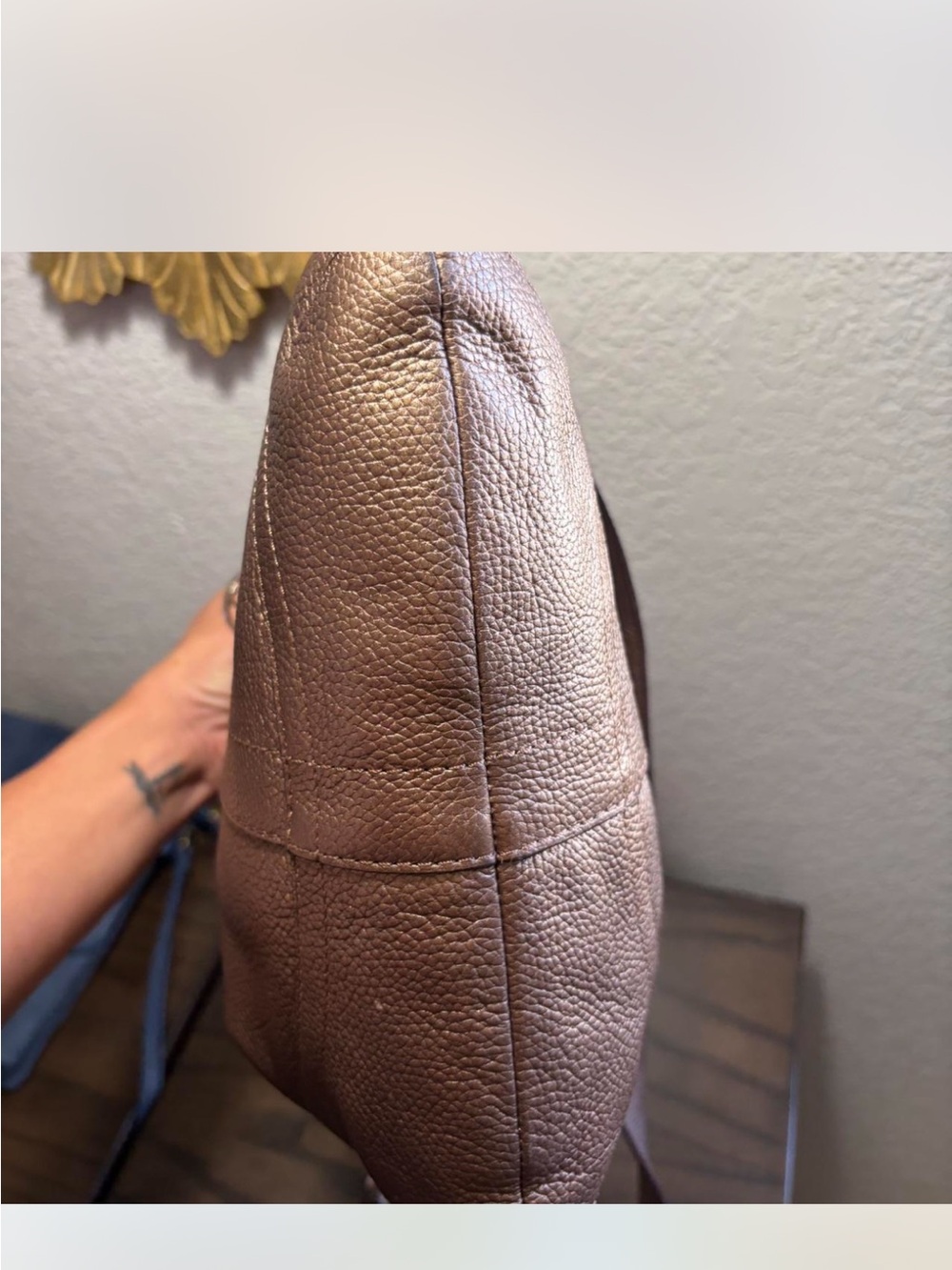 Coach Metallic Bronze Pebbled Leather Chain Crossbody Bag - Picture 3 of 6